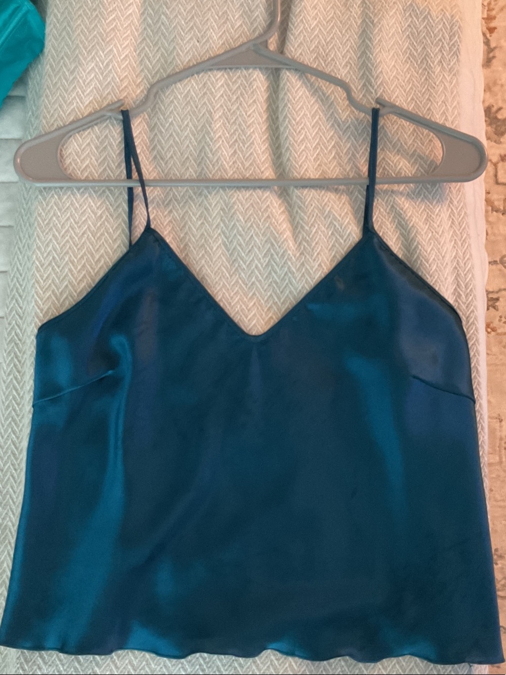Satin V-Neck Cami Top in Teal